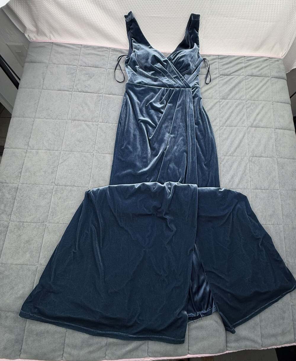 Revelry Velvet Long Dress Size 6 Blue Wrap Formal Bridesmaid Maxi